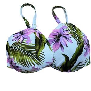 Shade & Shore Women's White and Green Floral Bikini Top - Size 34A - NWT